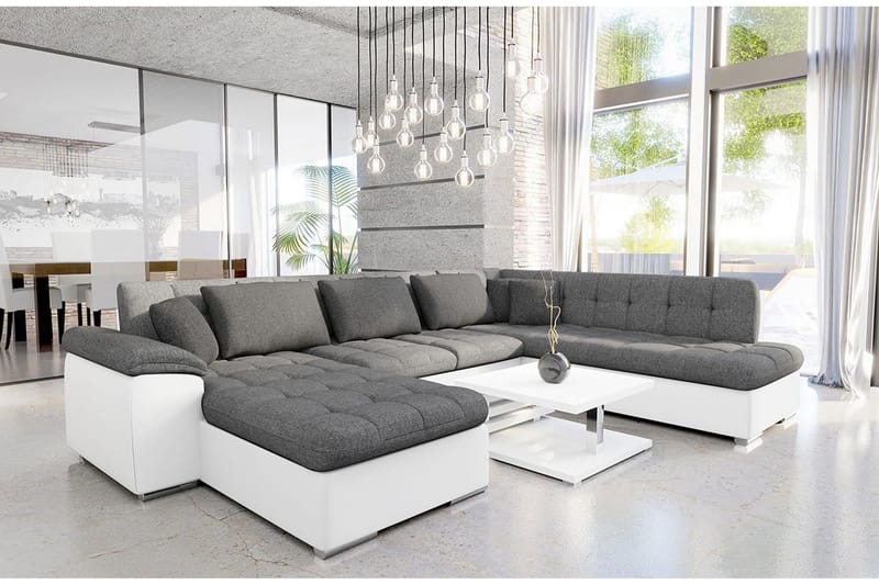 Dynir Sofa med Sjeselong og Divan 4-seter - Hvit/Grå - Møbler - Sofaer - Skinnsofaer