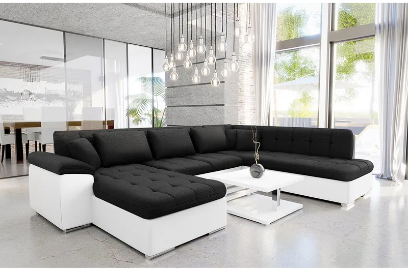 Dynir Sofa med Sjeselong og Divan 4-seter - Hvit/Svart - Møbler - Sofaer - Skinnsofaer