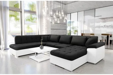 Dynir Sofa med Sjeselong og Divan 4-seter - Hvit/Svart - Møbler - Sofaer - Skinnsofaer