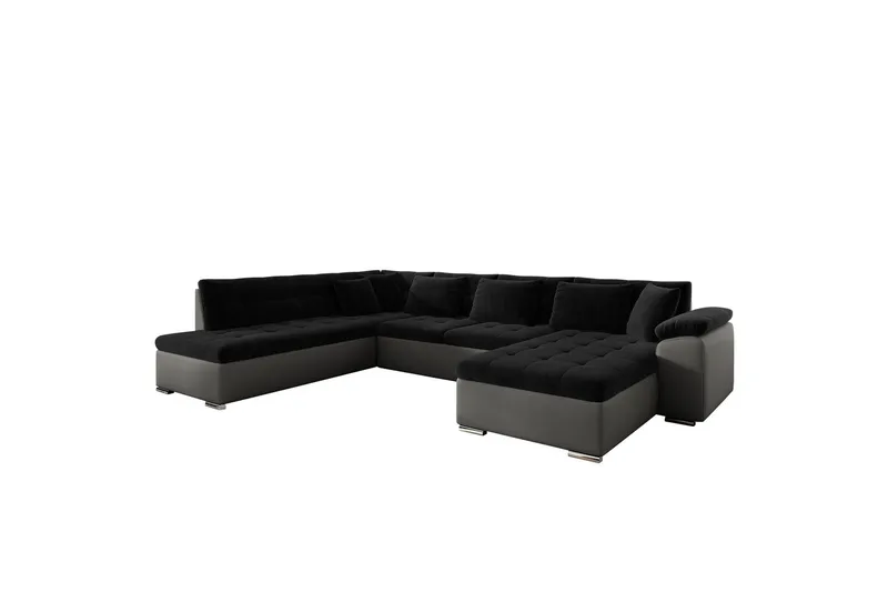 Dynir Sofa med Sjeselong og Divan 4-seter - Svart/Grå - Møbler - Sofaer - Skinnsofaer