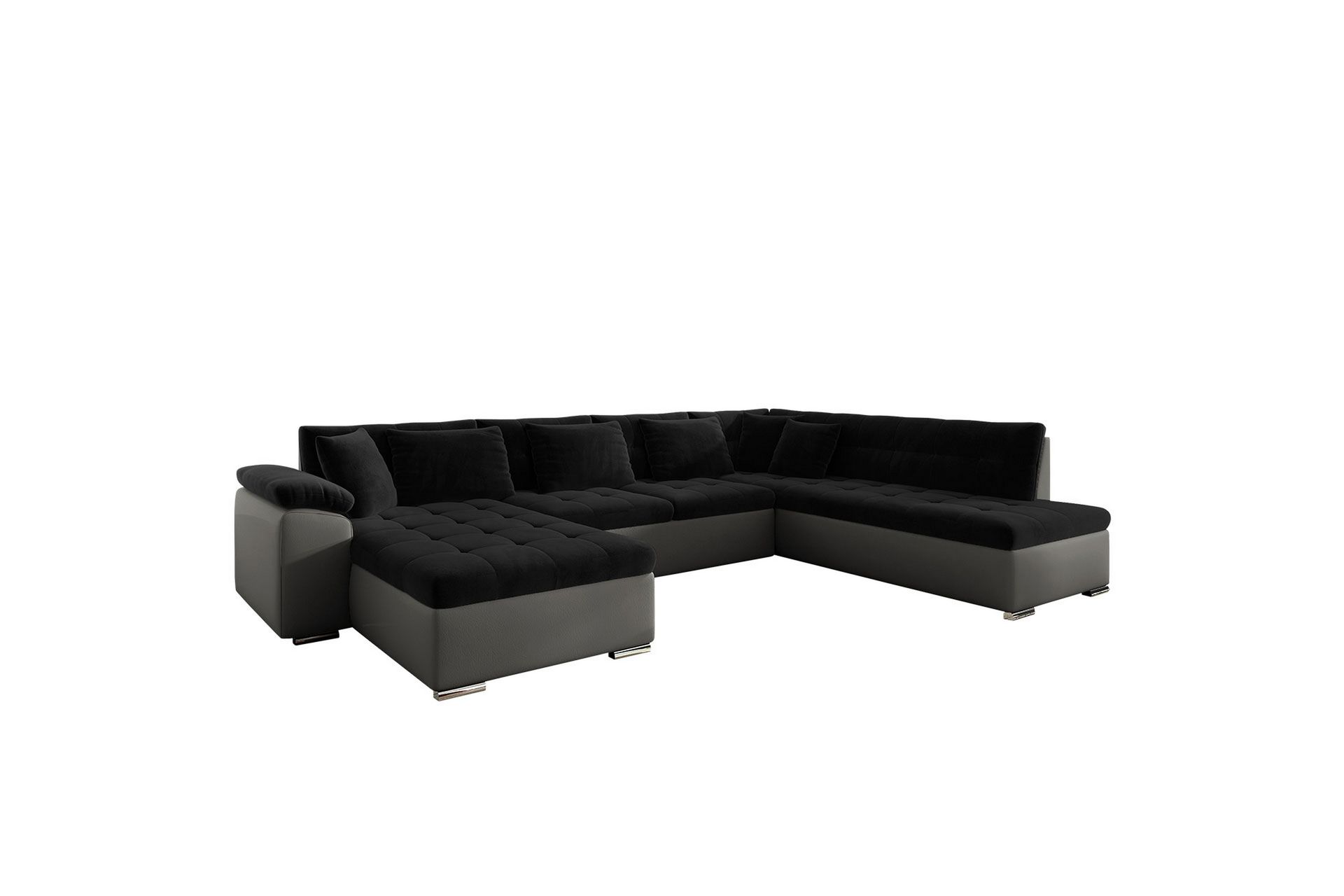 Dynir Sofa med Sjeselong og Divan 4-seter - Svart/Grå - Møbler - Sofaer - Skinnsofaer