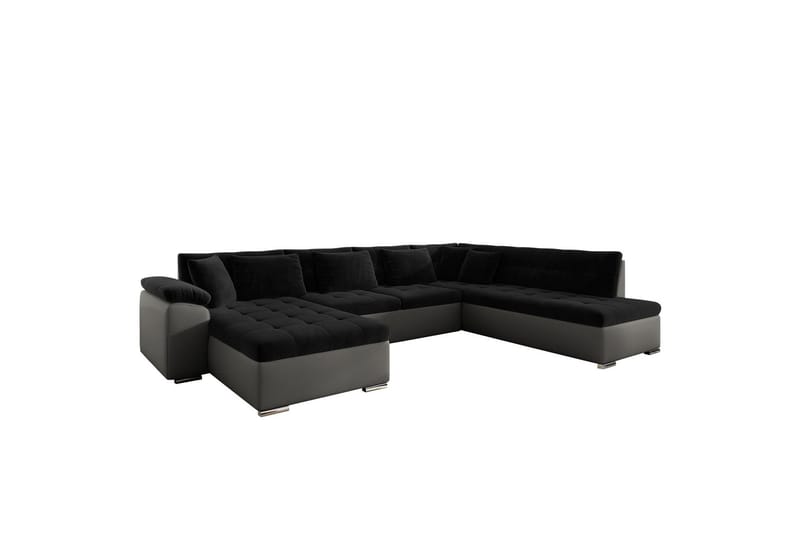 Dynir Sofa med Sjeselong og Divan 4-seter, Svart/Grå