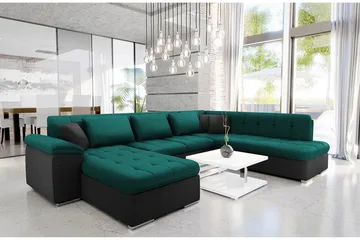 Dynir Sofa med Sjeselong og Divan 4-seter - Svart/Grønn - Møbler - Sofaer - U-sofa