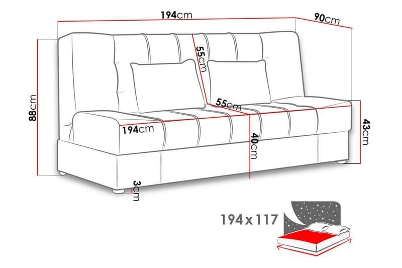 Eduardo Sovesofa 2-seter - Grå - Møbler - Sofaer - Sovesofaer