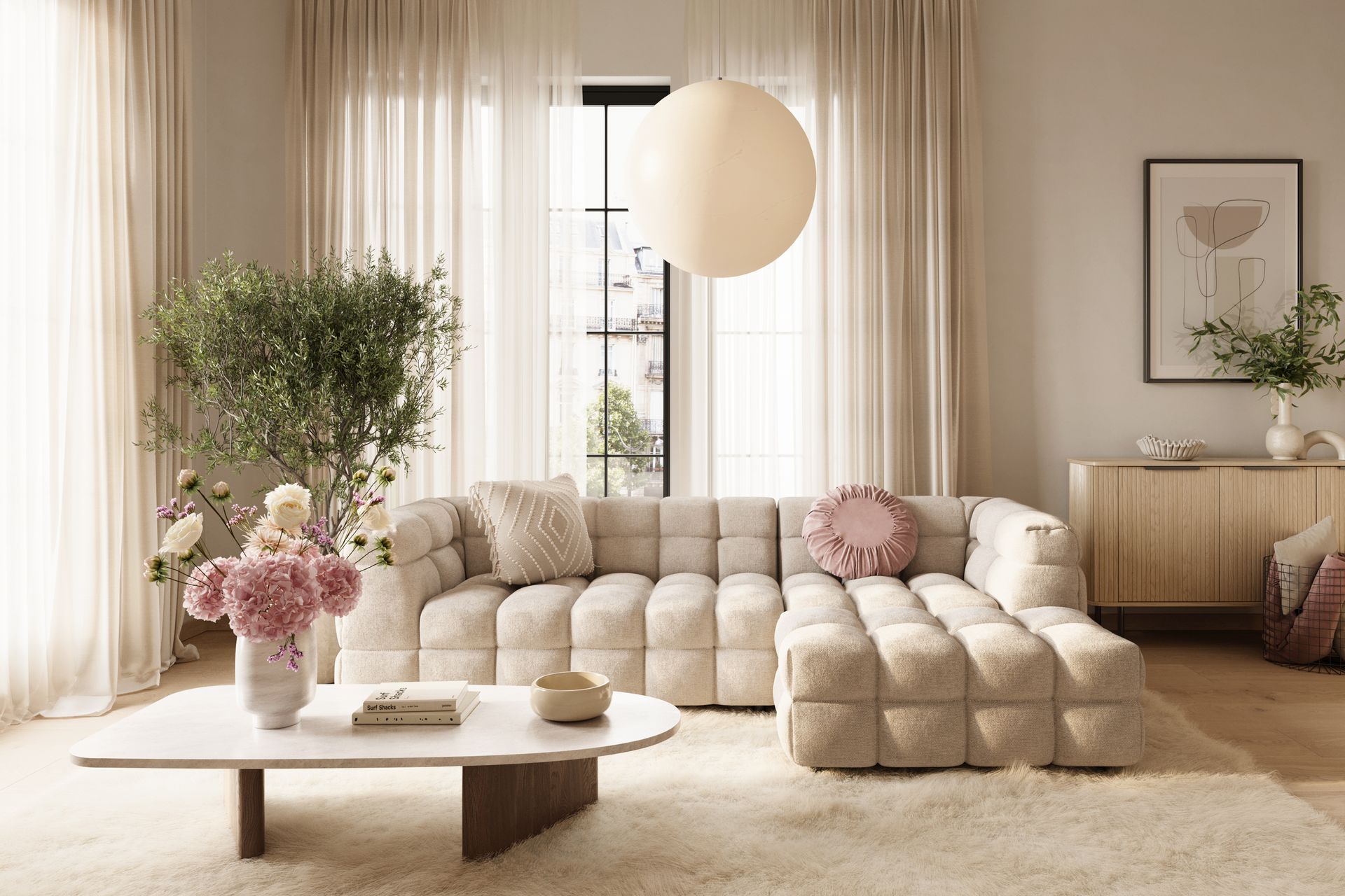Elise 3-seters Sofa med Sjeselong Høyre - Beige - Møbler - Sofaer - Sofa med sjeselong