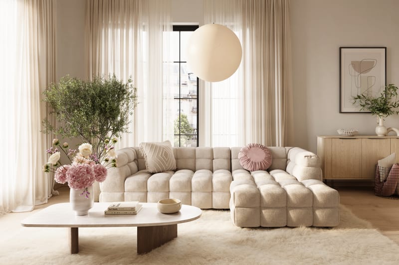 Elise 3-seters Sofa med Sjeselong Høyre - Beige - Møbler - Sofaer - Sofa med sjeselong