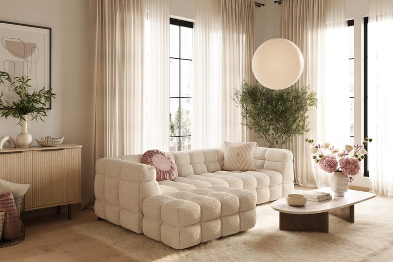 Elise 3-seters Sofa med Sjeselong Venstre - Beige Teddy - Møbler - Sofaer - Sofa med sjeselong