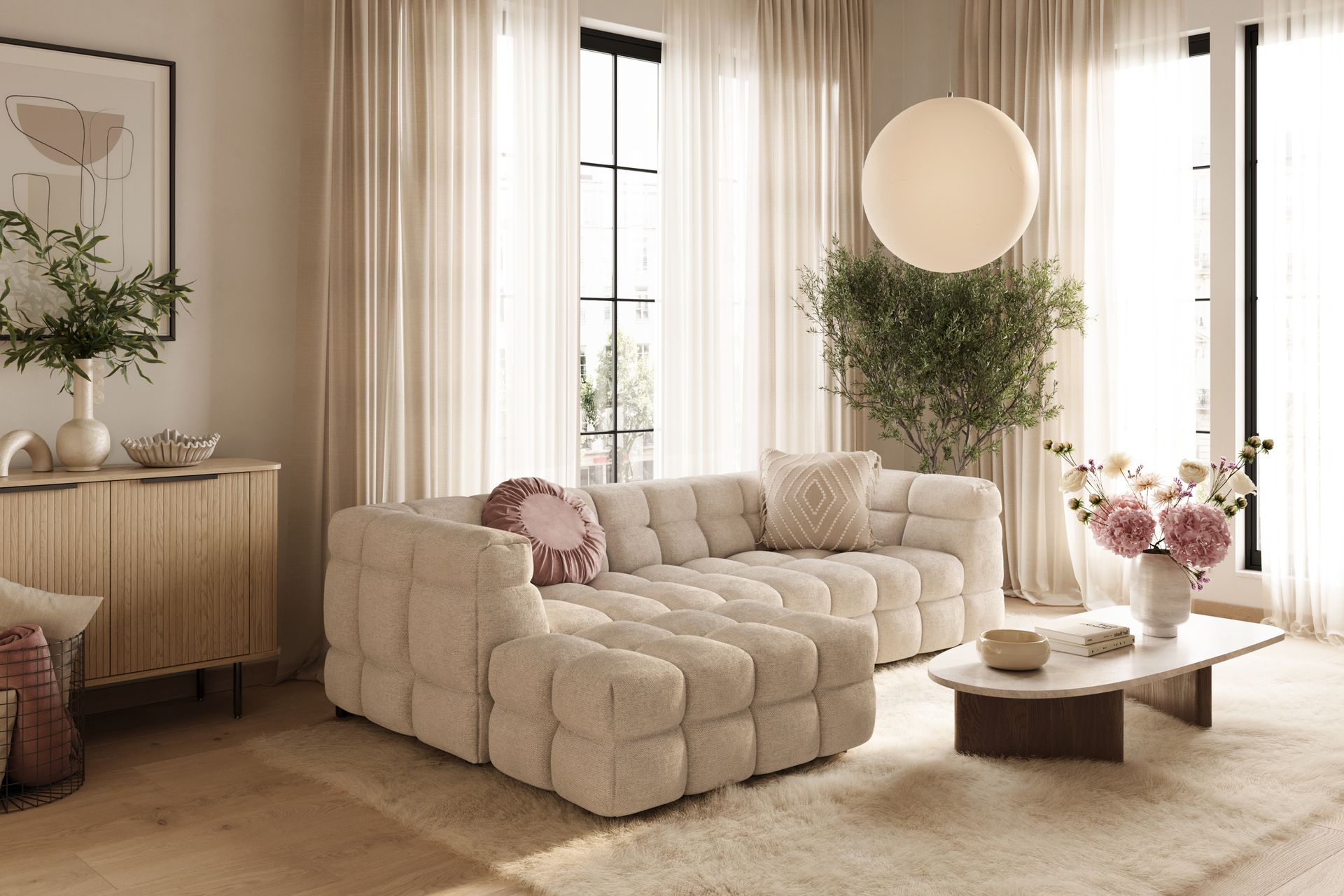 Elise 3-seters Sofa med Sjeselong Venstre - Beige - Møbler - Sofaer - Sofa med sjeselong
