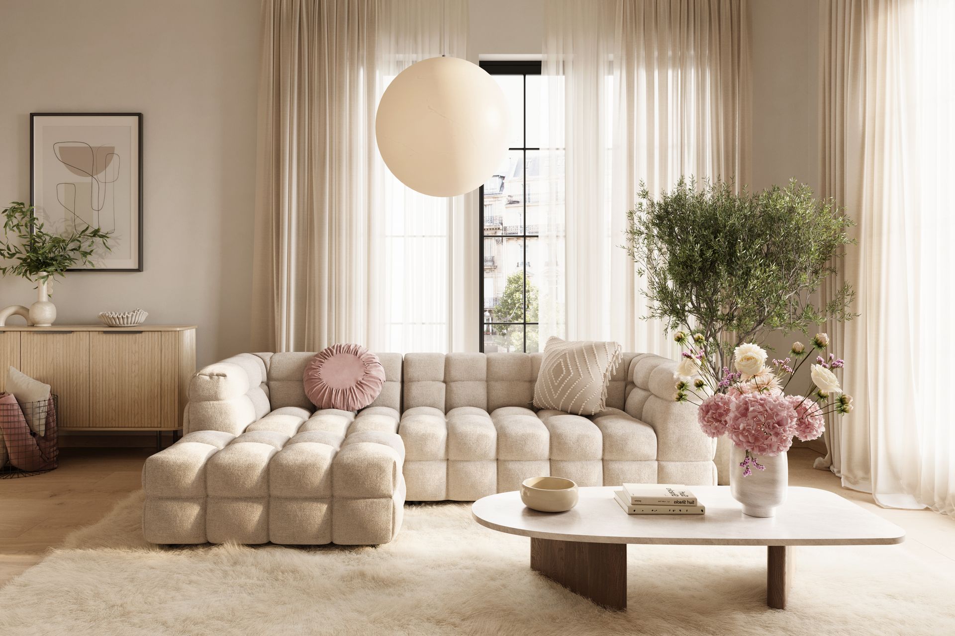 Elise 3-seters Sofa med Sjeselong Venstre - Beige - Møbler - Sofaer - Sofa med sjeselong