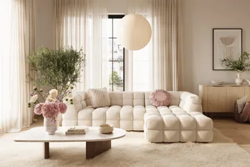 Elise 4-seters boblete sofa med divan på høyre side - Beige - Møbler - Sofaer - Sofa med sjeselong