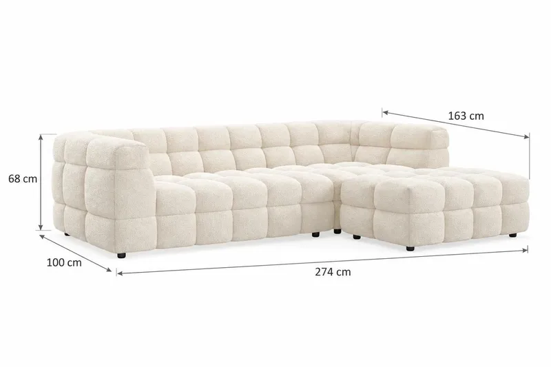Elise 4-seters Høyrevendt L-formet Boblete Divansofa 274 cm i Bouclé - Kremhvit - Møbler - Sofaer - Sofa med sjeselong