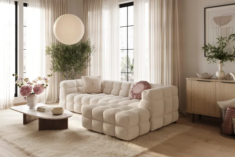Elise 4-seters Sofa med Sjeselong Høyre - Beige Teddy - Møbler - Sofaer - Sofa med sjeselong