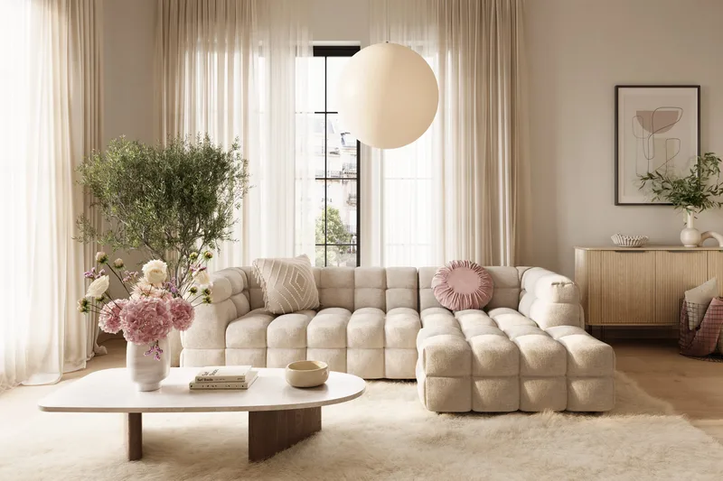 Elise 4-seters Sofa med Sjeselong Høyre - Beige - Møbler - Sofaer - Sofa med sjeselong