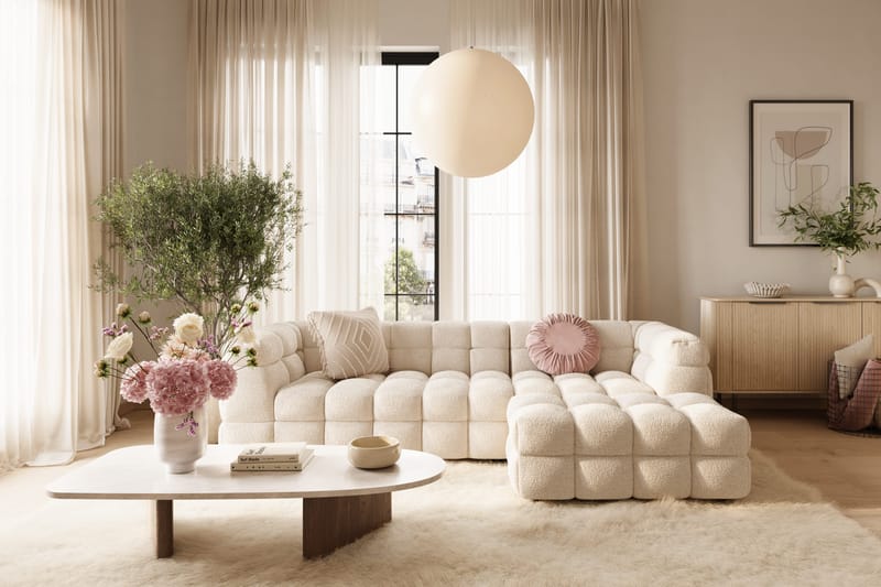 Elise 4-seters Sofa med Sjeselong Venstre - Beige Teddy - Møbler - Sofaer - Sofa med sjeselong