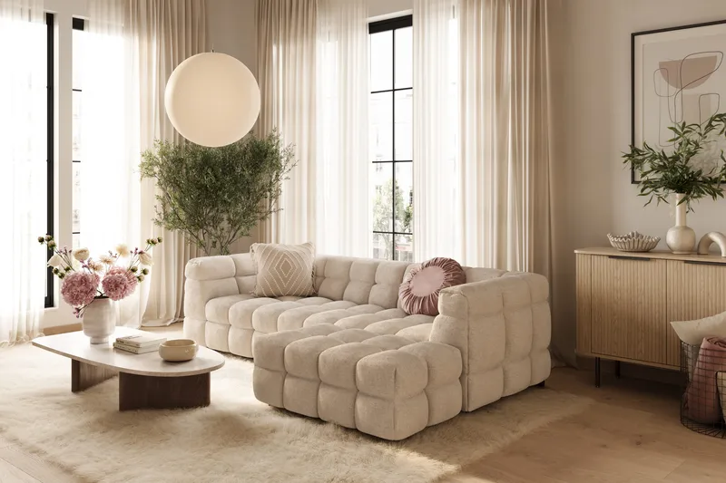 Elise 4-seters Sofa med Sjeselong Venstre - Beige - Møbler - Sofaer - Sofa med sjeselong