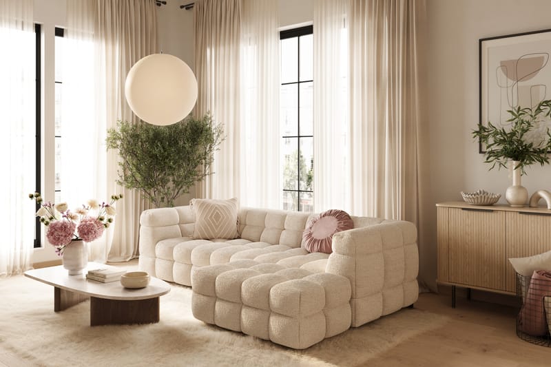 Elise Boblete Sofagruppe 3-seter Divansofa Høyre + Lenestol - Beige - Møbler - Sofaer - Sofagrupper
