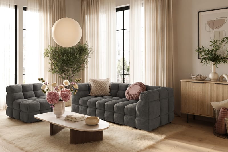 Elise Boblete Sofagruppe 3-seter Sofa + Lenestol - Mørkegrå - Møbler - Sofaer - Sofagrupper