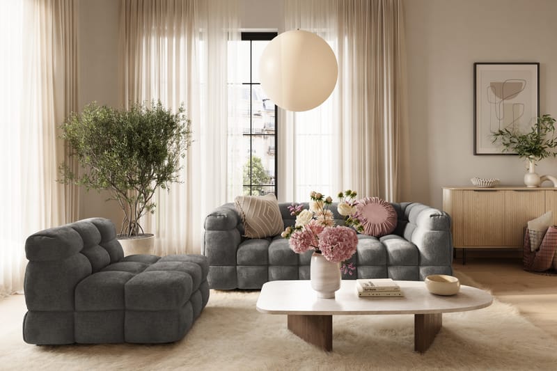 Elise Boblete Sofagruppe 3-seter Sofa + Lenestol - Mørkegrå - Møbler - Sofaer - Sofagrupper