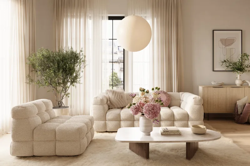 Elise Boblete Sofagruppe 3-seter Sofa + Lenestol - Hvit - Møbler - Sofaer - Sofagrupper
