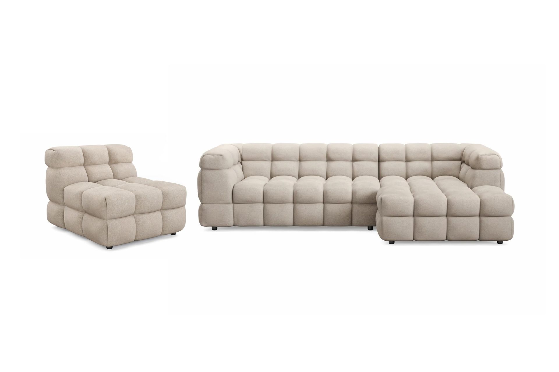 Elise Boblete Sofagruppe 4-seter Divansofa Høyre + Lenestol - Beige