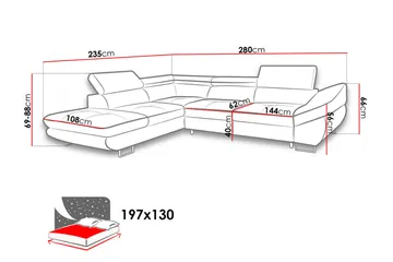 Fabio Divansovesofa 280x235x88 cm - Møbler - Sofaer - Sovesofaer