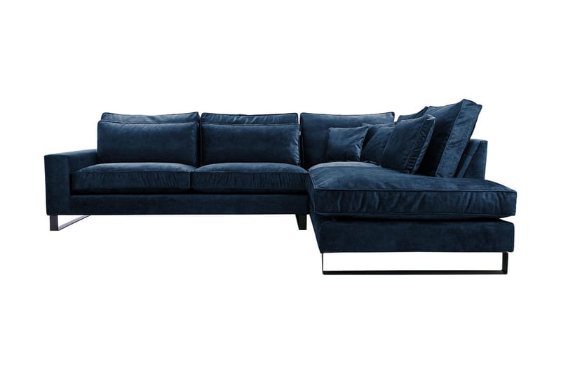 3-seters Hjørnesofa - Blå - Sofa med sjeselong - Fløyel sofaer - 3 seters sofa med divan