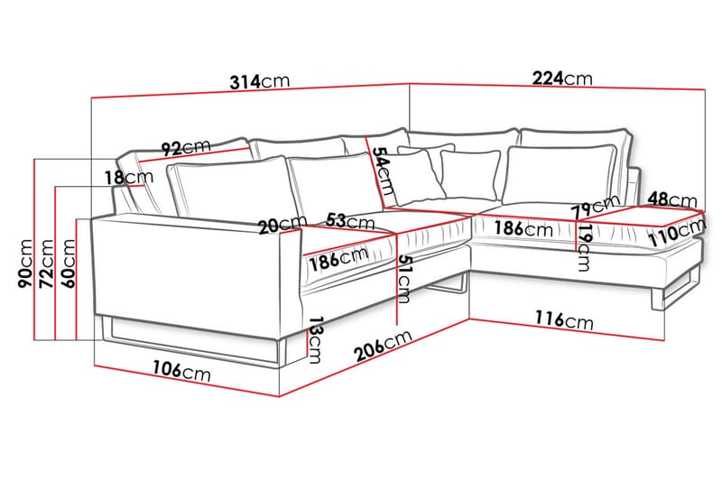 3-seters Hjørnesofa - Blå - Møbler - Sofaer - Fløyel sofaer