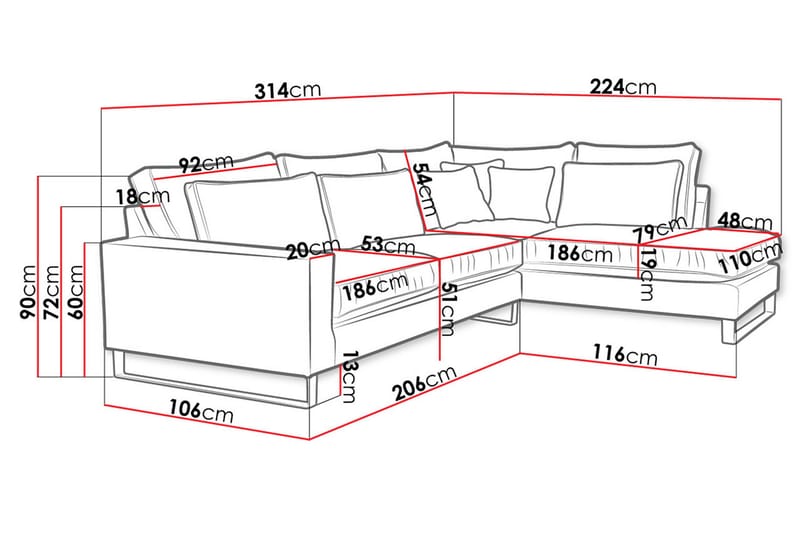 3-seters Hjørnesofa - Blå - Sofa med sjeselong - Fløyel sofaer - 3 seters sofa med divan