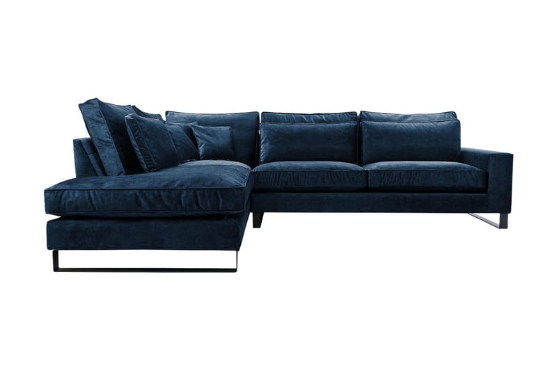 3-seters Hjørnesofa - Blå - Sofa med sjeselong - Fløyel sofaer - 3 seters sofa med divan