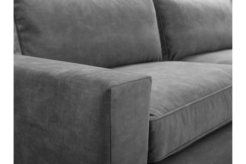 3-seters Hjørnesofa - Grå - Sofa med sjeselong - Fløyel sofaer - 3 seters sofa med divan