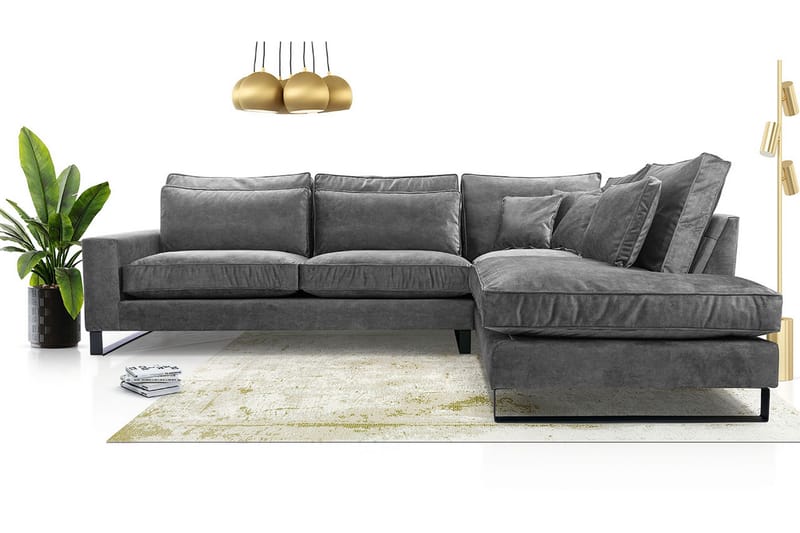 3-seters Hjørnesofa - Grå - Møbler - Sofaer - Fløyel sofaer