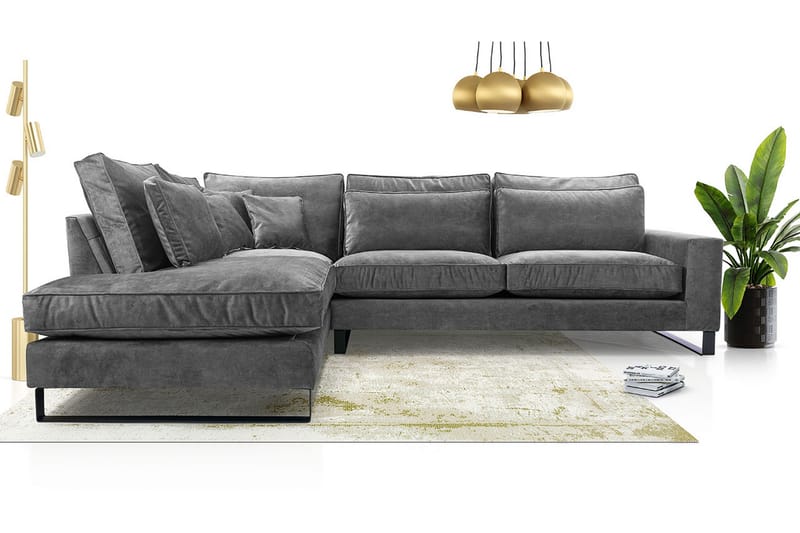 3-seters Hjørnesofa - Grå - Møbler - Sofaer - Fløyel sofaer