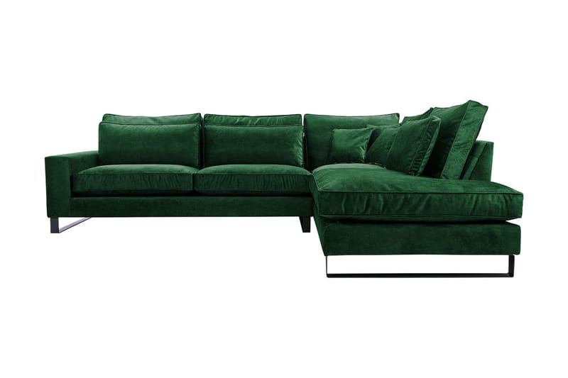 3-seters Hjørnesofa - Grønn - Sofa med sjeselong - Fløyel sofaer - 3 seters sofa med divan