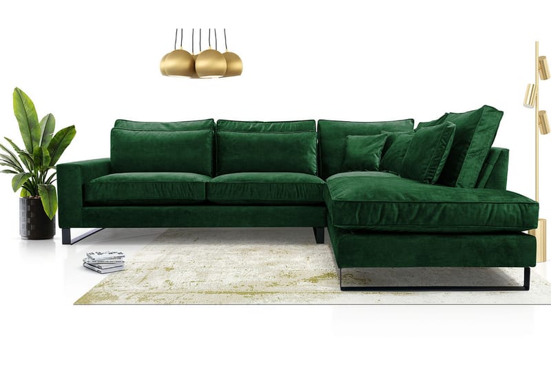 3-seters Hjørnesofa - Grønn - Møbler - Sofaer - Fløyel sofaer