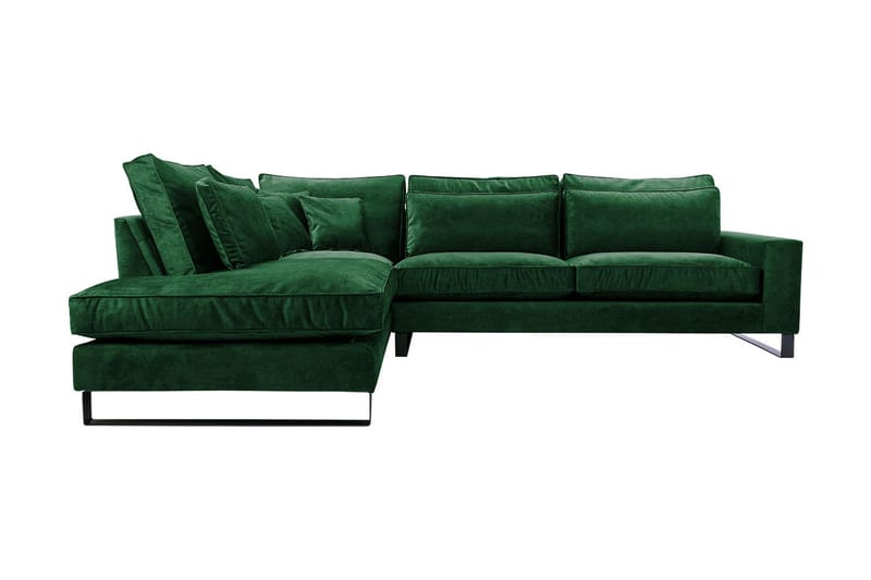 3-seters Hjørnesofa - Grønn - Sofa med sjeselong - Fløyel sofaer - 3 seters sofa med divan