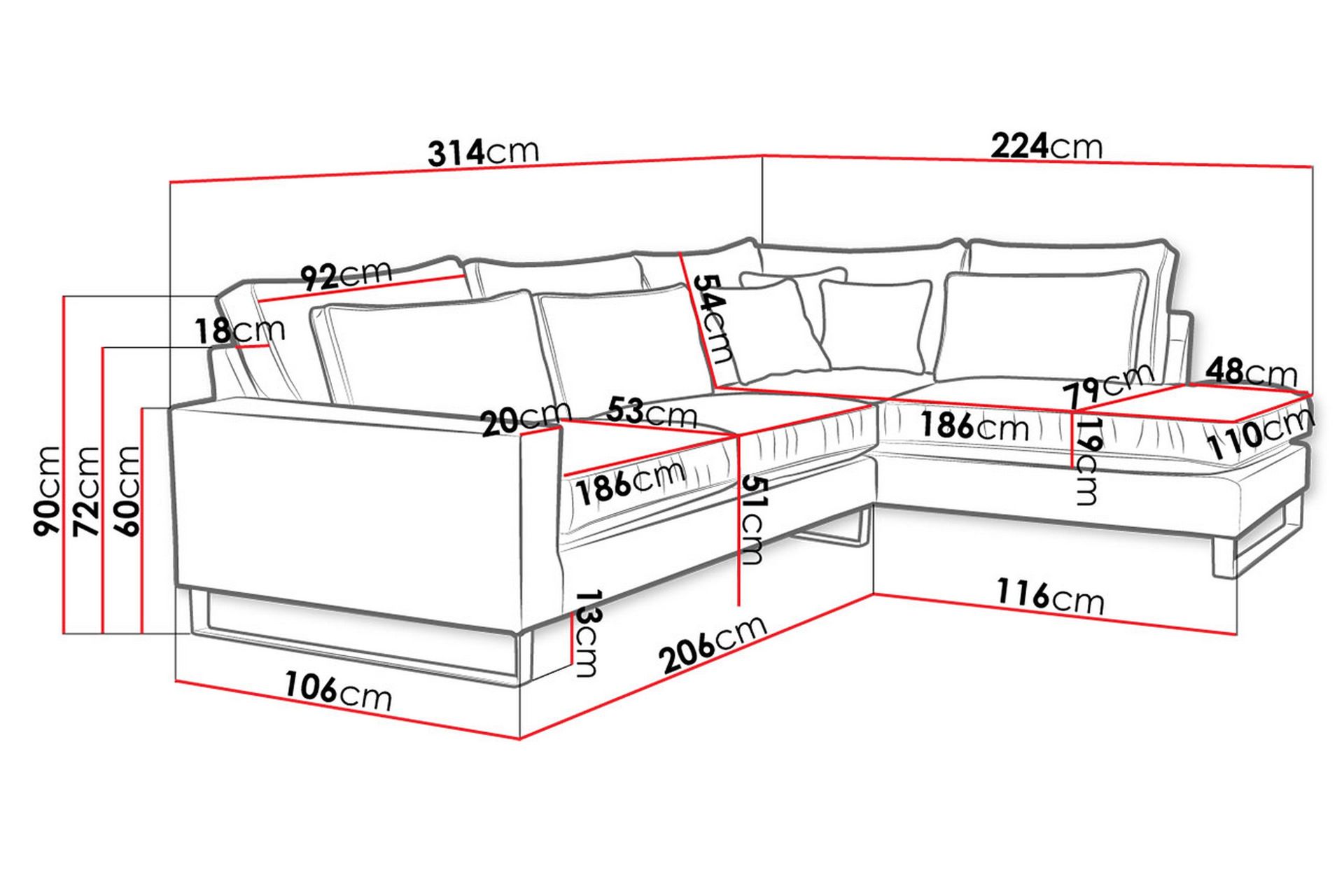 3-seters Hjørnesofa - Rosa - Møbler - Sofaer - Sofa med sjeselong