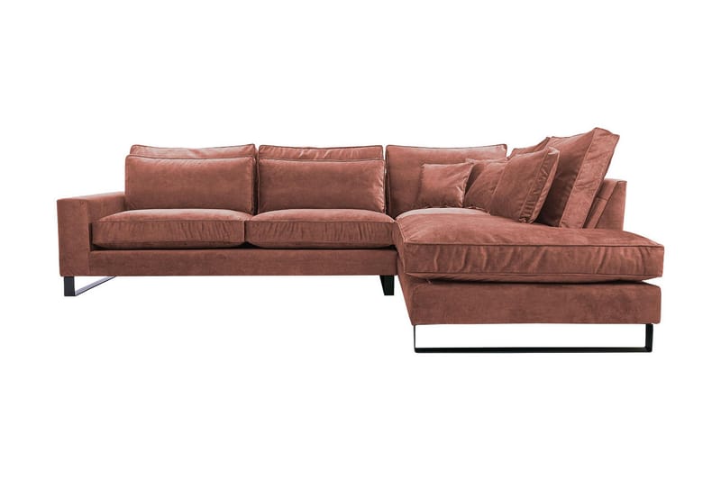 3-seters Hjørnesofa - Rosa - Sofa med sjeselong - Fløyel sofaer - 3 seters sofa med divan
