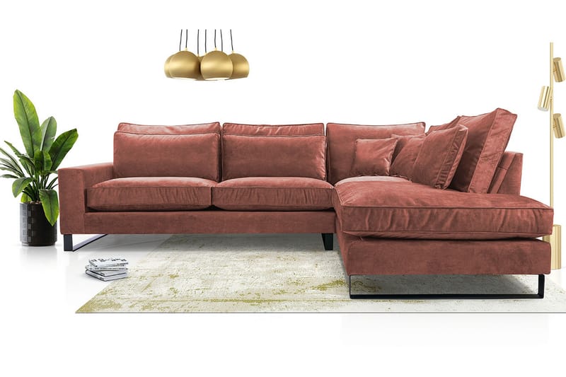 3-seters Hjørnesofa - Rosa - Møbler - Sofaer - Fløyel sofaer