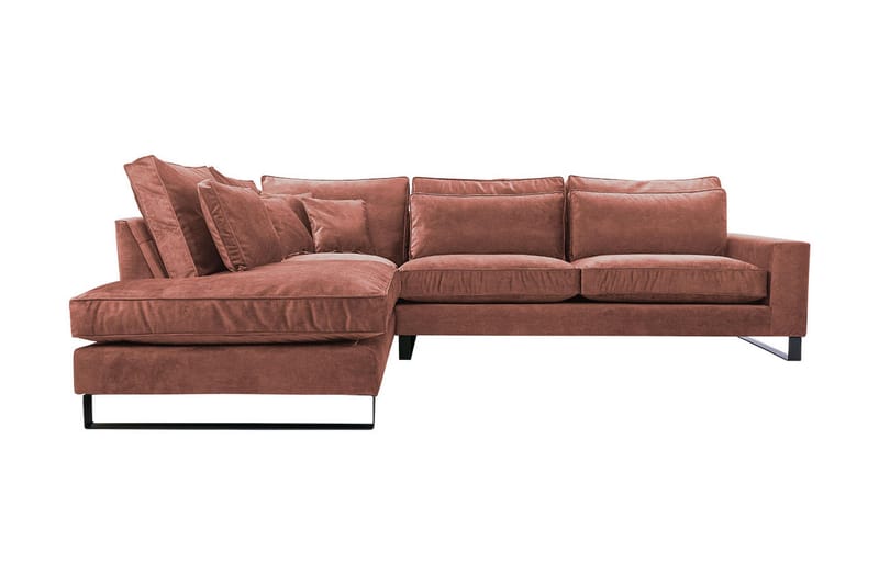 3-seters Hjørnesofa - Rosa - Sofa med sjeselong - Fløyel sofaer - 3 seters sofa med divan