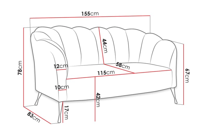 Adrial 2-seters Sofa - Fløyel/Blå/Gull - Fløyel sofaer - 2 seter sofa