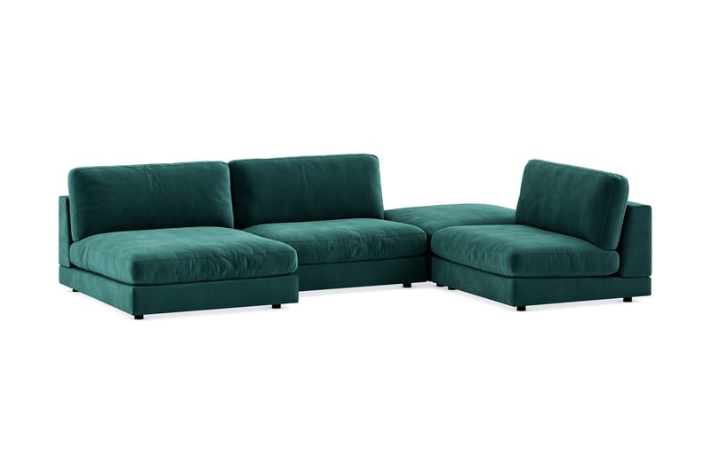 Arken 6-seters U-formet Modulsofa + Fotskammel i Fløyel - Grønn - Møbler - Sofaer - Modulsofaer - Komplett modulsofa