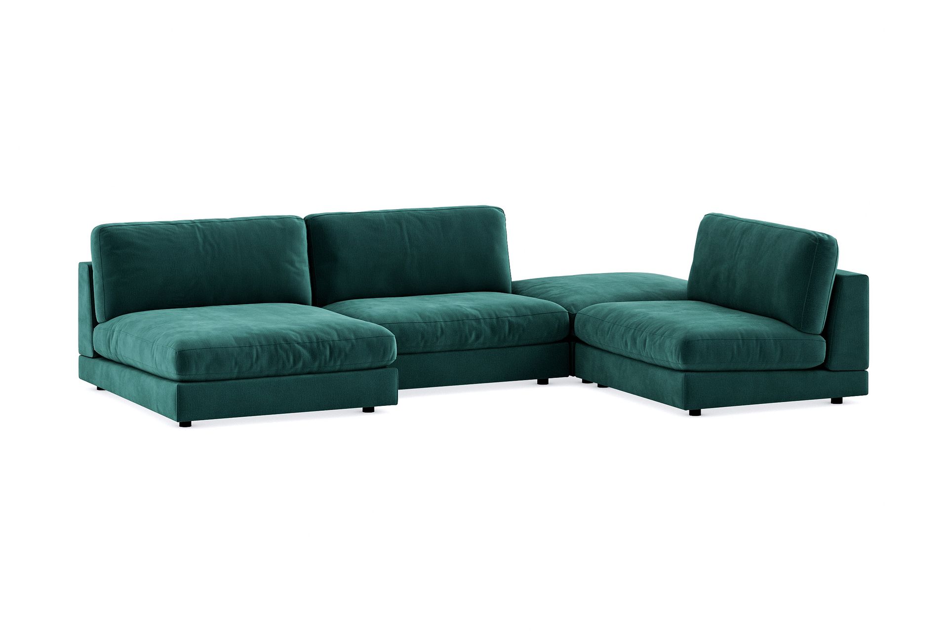 Arken 6-seters U-formet Modulsofa + Fotskammel i Fløyel - Grønn - Møbler - Sofaer - Fløyel sofaer
