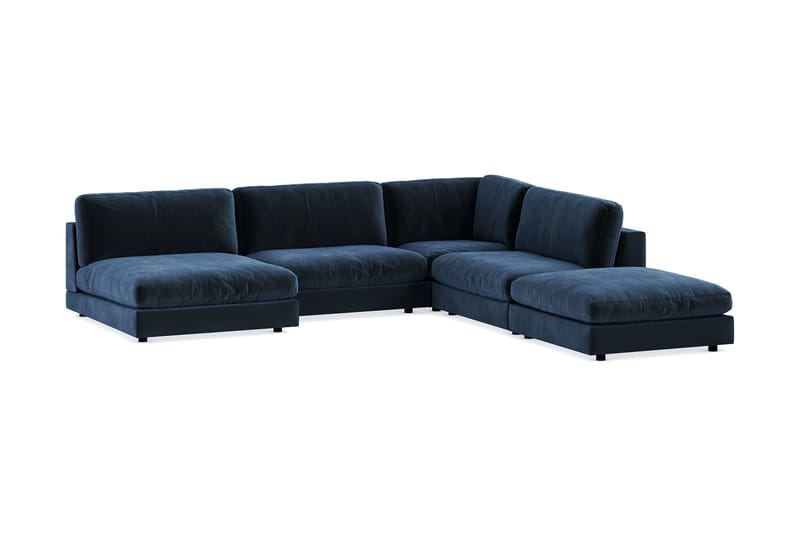 Arken 6-seters Vendbar L-formet Modulhjørnesofa med Divan + Fotskammel i Fløyel - Blå - Møbler - Sofaer - Fløyel sofaer