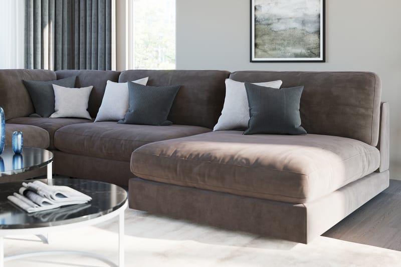 Arken 6-seters Vendbar L-formet Modulhjørnesofa med Divan + Fotskammel i Fløyel - Brun - Møbler - Sofaer - Fløyel sofaer
