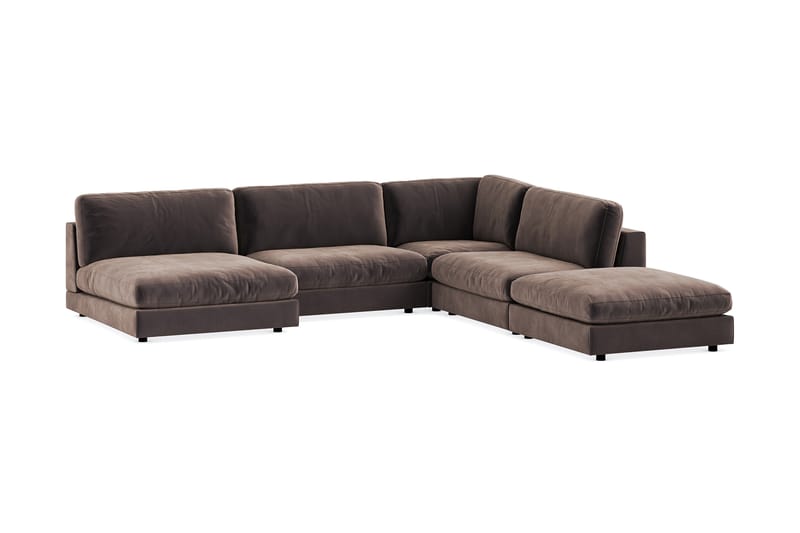 Arken 6-seters Vendbar L-formet Modulhjørnesofa med Divan + Fotskammel i Fløyel - Brun - Møbler - Sofaer - Fløyel sofaer
