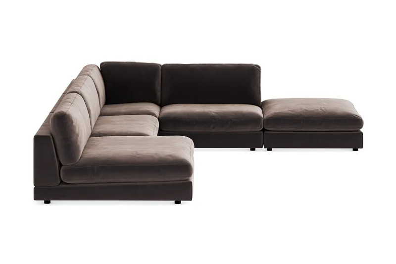 Arken 6-seters Vendbar L-formet Modulhjørnesofa med Divan + Fotskammel i Fløyel - Brun - Møbler - Sofaer - Modulsofaer - Komplett modulsofa