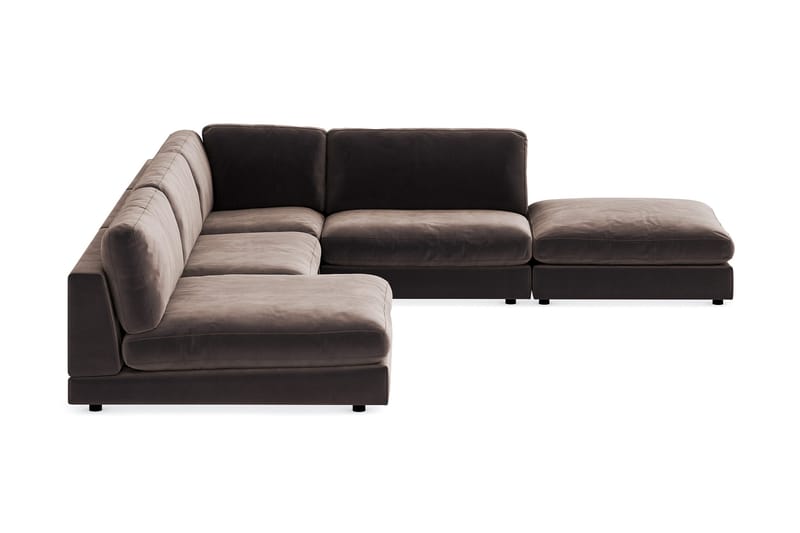 Arken 6-seters Vendbar L-formet Modulhjørnesofa med Divan + Fotskammel i Fløyel - Brun - Møbler - Sofaer - Modulsofaer - Komplett modulsofa