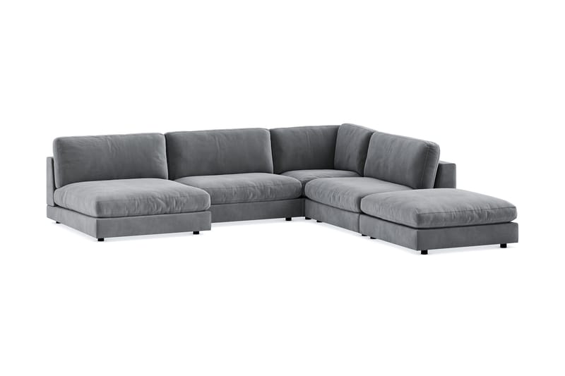 Arken 6-seters Vendbar L-formet Modulhjørnesofa med Divan + Fotskammel i Fløyel - Lys grå - Møbler - Sofaer - Fløyel sofaer