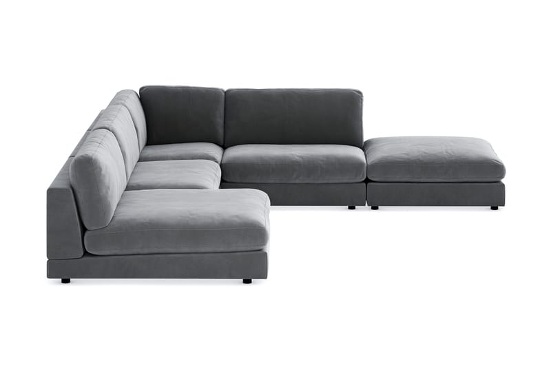 Arken 6-seters Vendbar L-formet Modulhjørnesofa med Divan + Fotskammel i Fløyel - Lys grå - Møbler - Sofaer - Fløyel sofaer