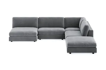 Arken 6-seters Vendbar L-formet Modulhjørnesofa med Divan + Fotskammel i Fløyel